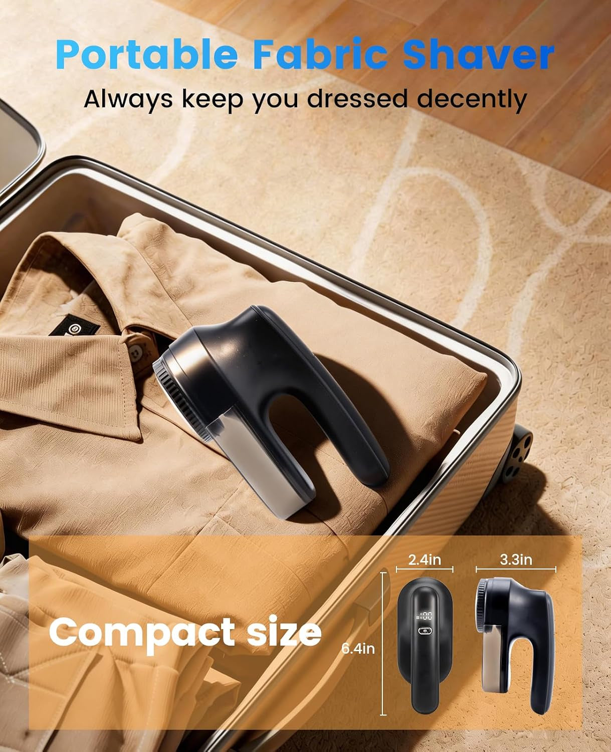 Fabric Shaver for Clothing，Rechargeable Lint Shaver with 2.7In Large Shaving Head, 6-Leaf Blades & LED Display,2-Speed Sweater Shavers to Remove Pilling from Clothes, Furniture, Sofa, Blanket