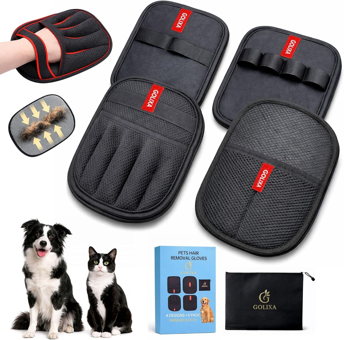 Reusable Pet Hair Removal Gloves – 4 Pack