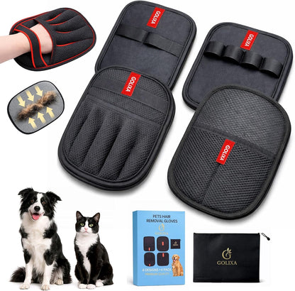 Reusable Pet Hair Removal Gloves – 4 Pack