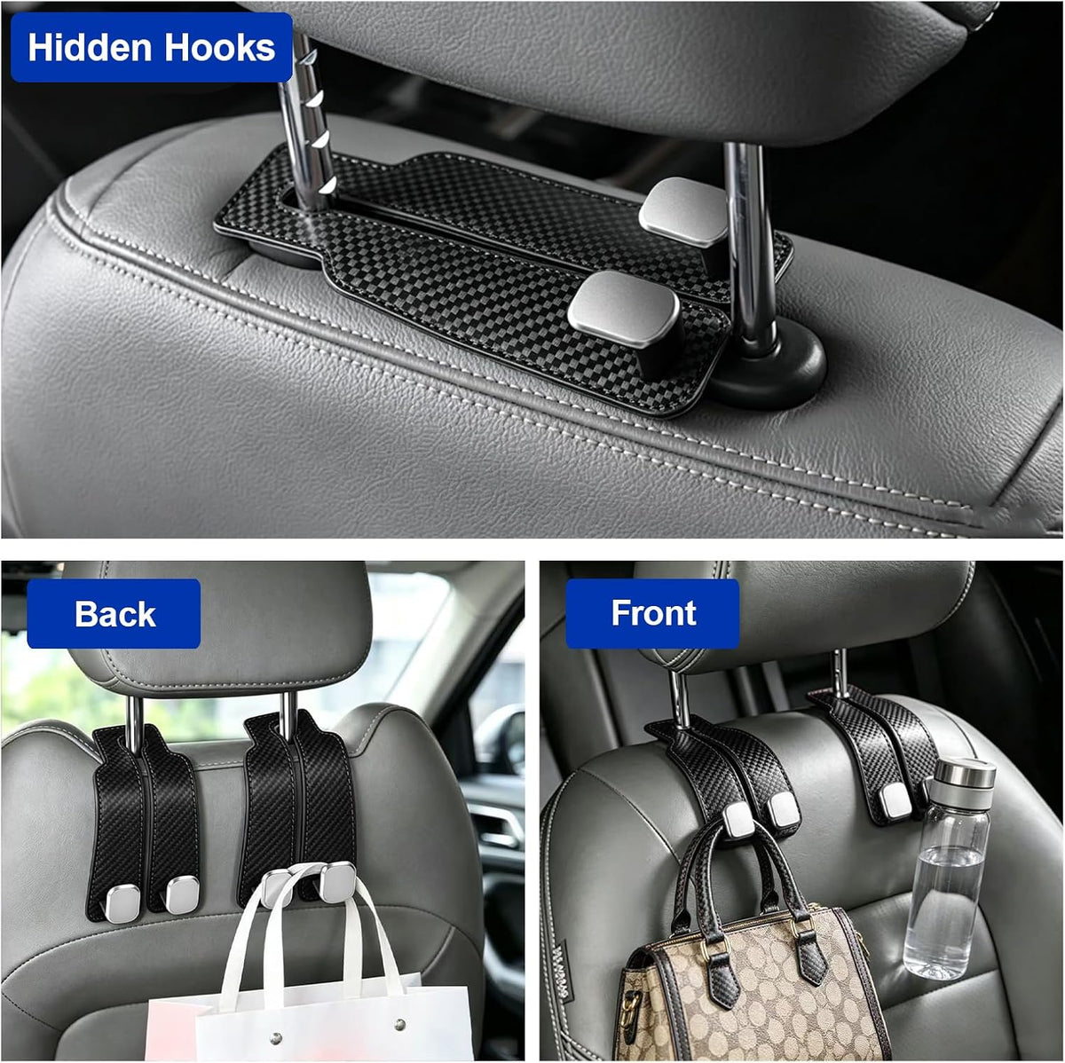 4-Pack Leather Car Headrest Hooks - view 6