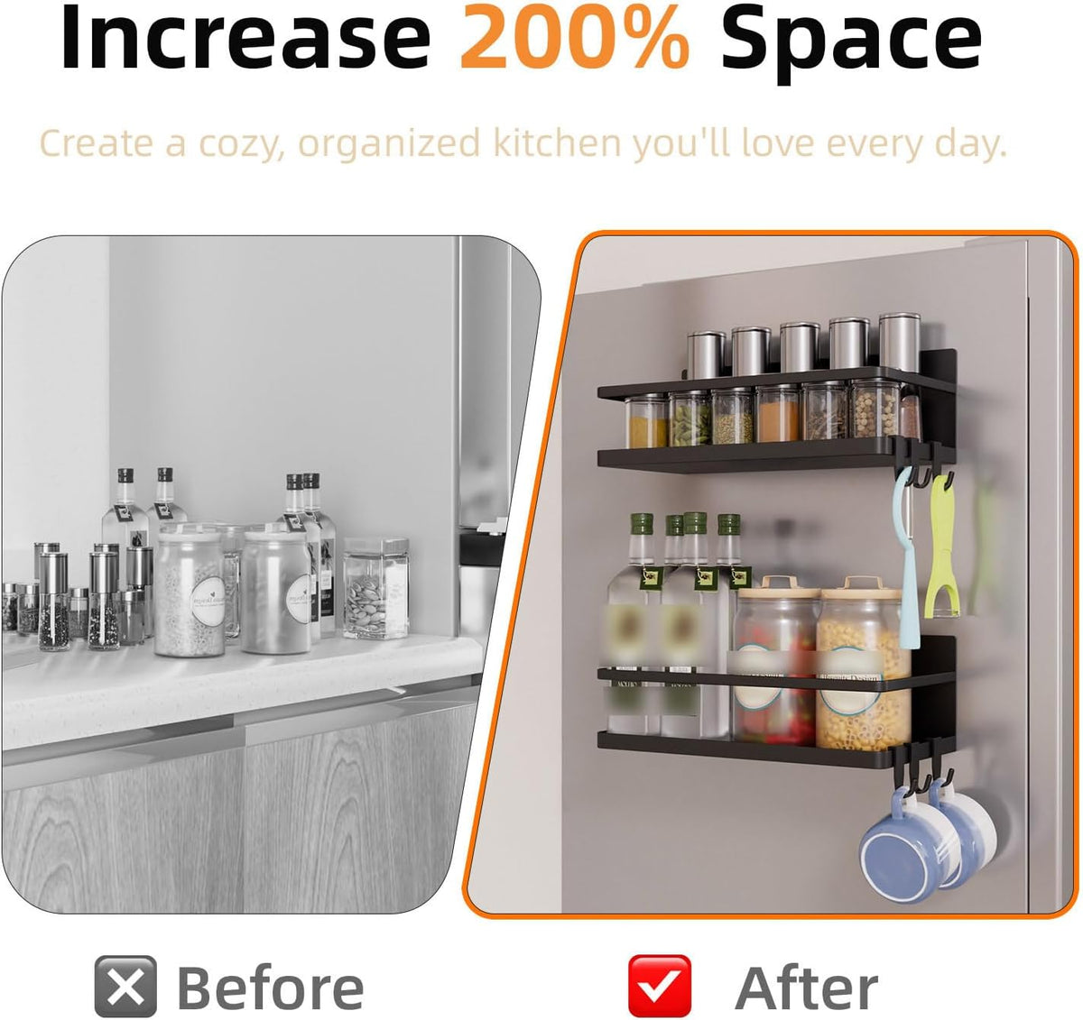 2-Pack Magnetic Fridge Spice Racks with Hooks - view 3