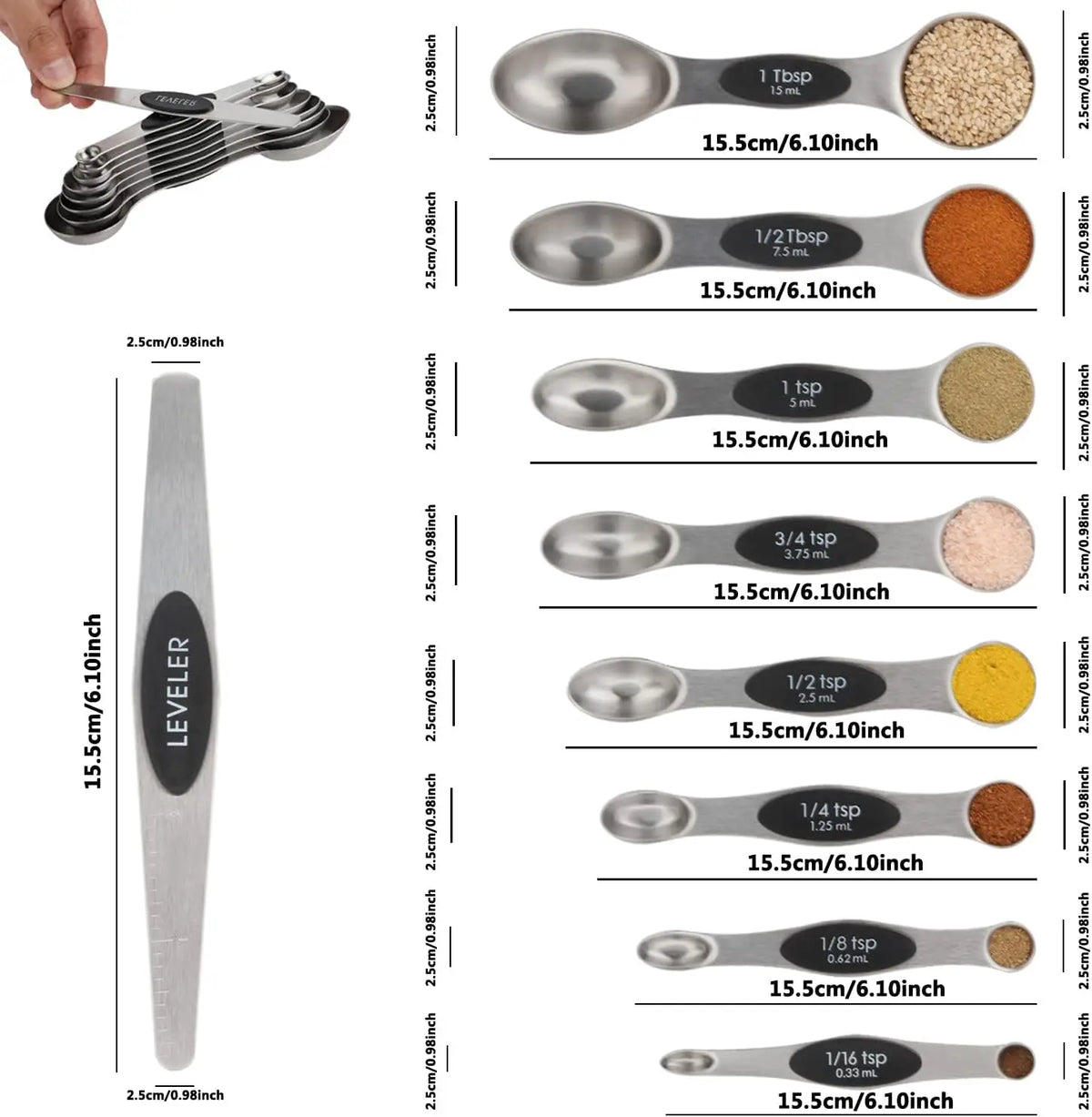 Magnetic Stainless-Steel Measuring Spoon Set - view 3