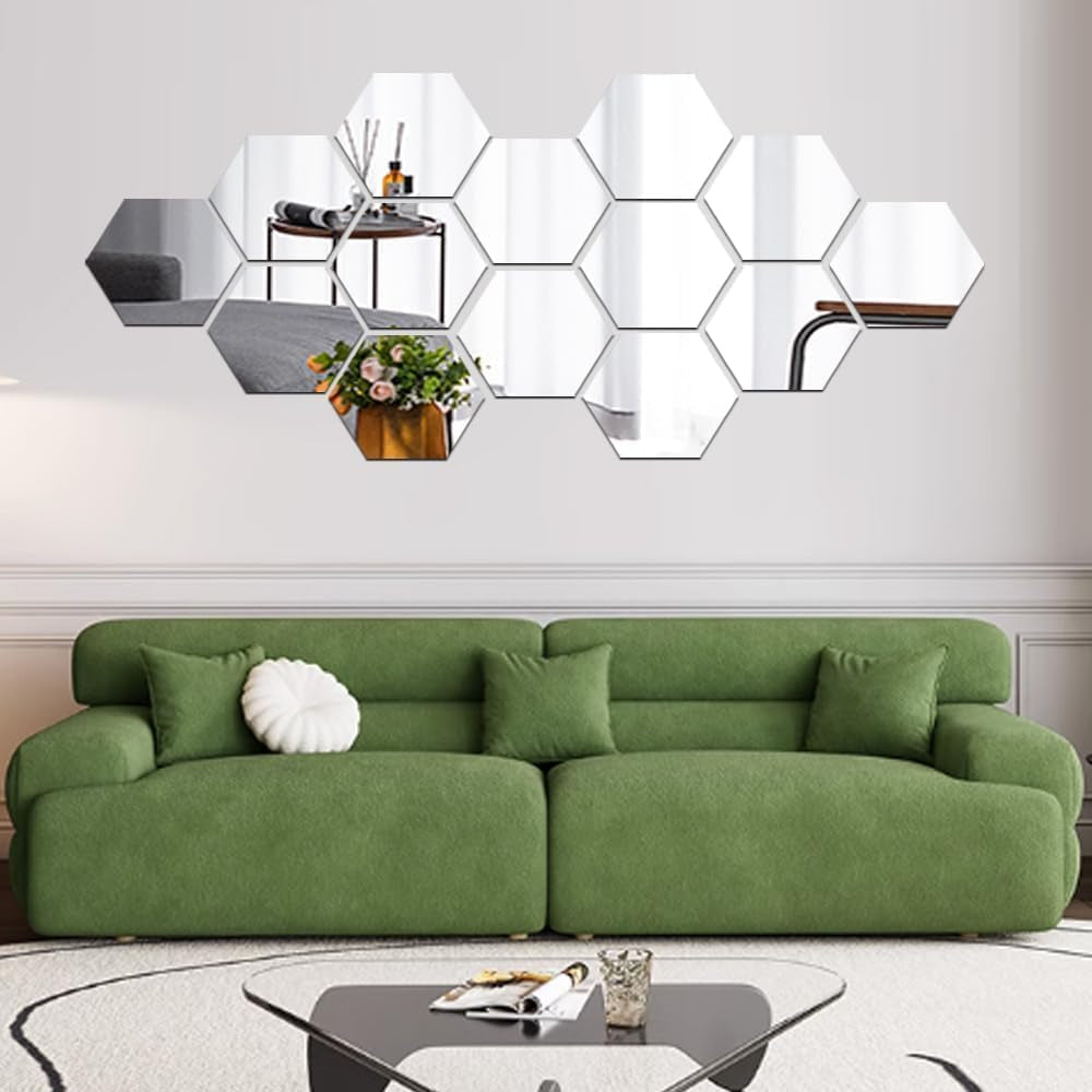 12-Piece Hexagon Mirror Wall Sticker Set