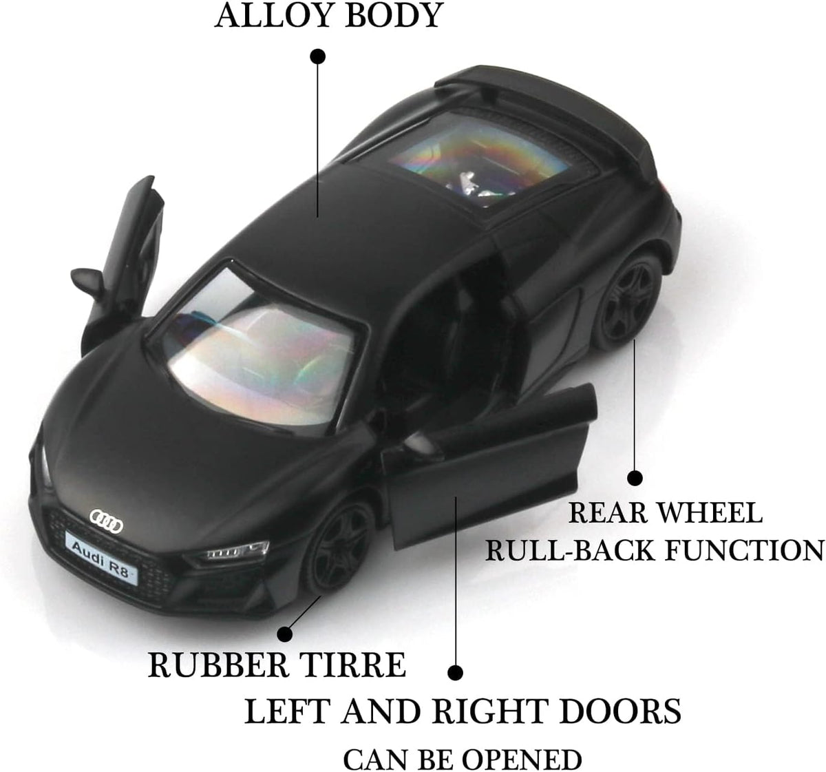 1:36 Audi R8 Pull-Back Diecast Model Car - view 3