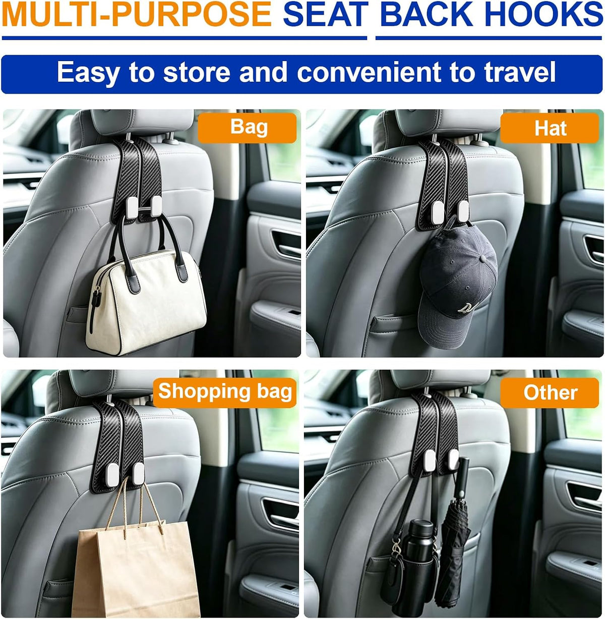 4-Pack Leather Car Headrest Hooks - view 4
