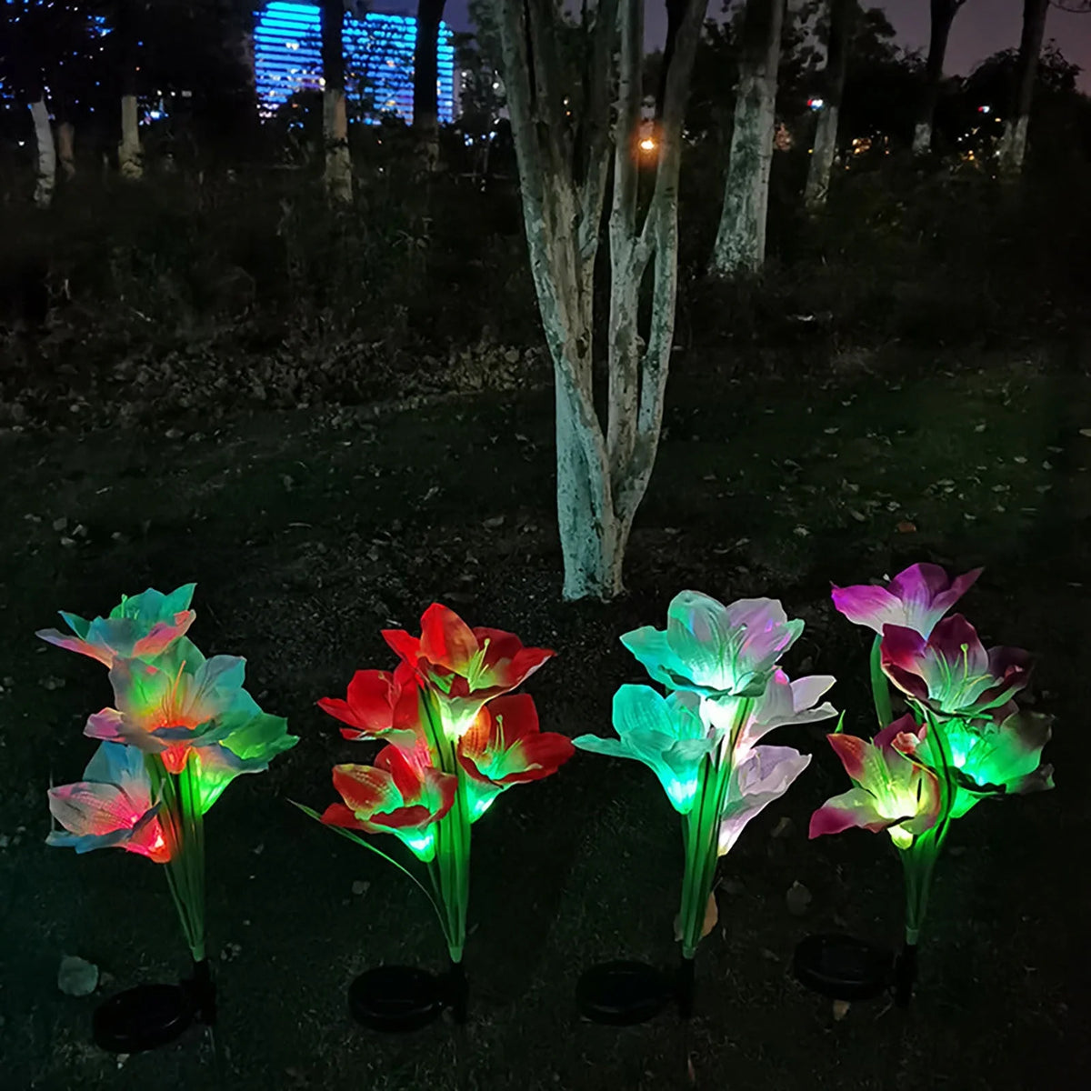Color-Changing Solar Lily Garden Lights – 4 Pack - view 5
