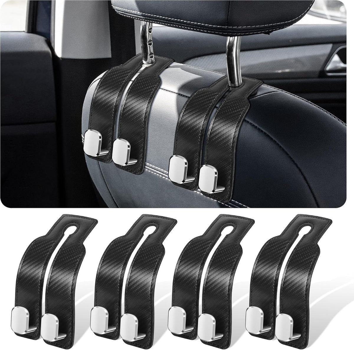 4-Pack Leather Car Headrest Hooks