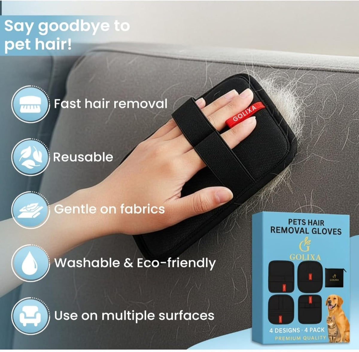 Reusable Pet Hair Removal Gloves – 4 Pack - view 5
