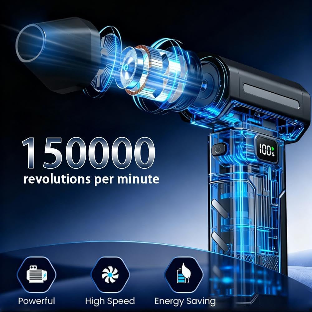 Electric Air Duster, 150000RPM Cordless Air Duster, 5-Gear Adjustable Mini Blower with Fast Charging, Dust Blower for Computer, Keyboard, House, Outdoor and Car