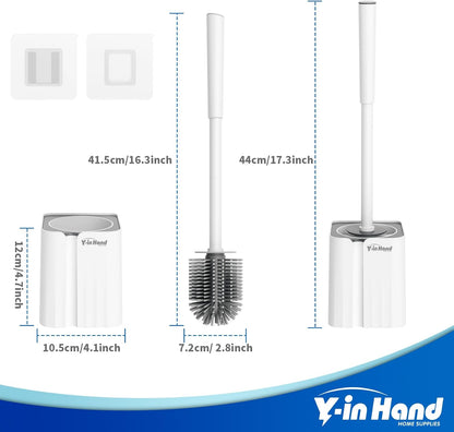 Toilet Brush and Holder Set, Silicone Toilet Bowl Brush, Bathroom Accessories, Durable Toilet Scrubber Bristles, Compact Size for RV, Wall Mountable, Drip-Proof, Deep Cleaning. (White)