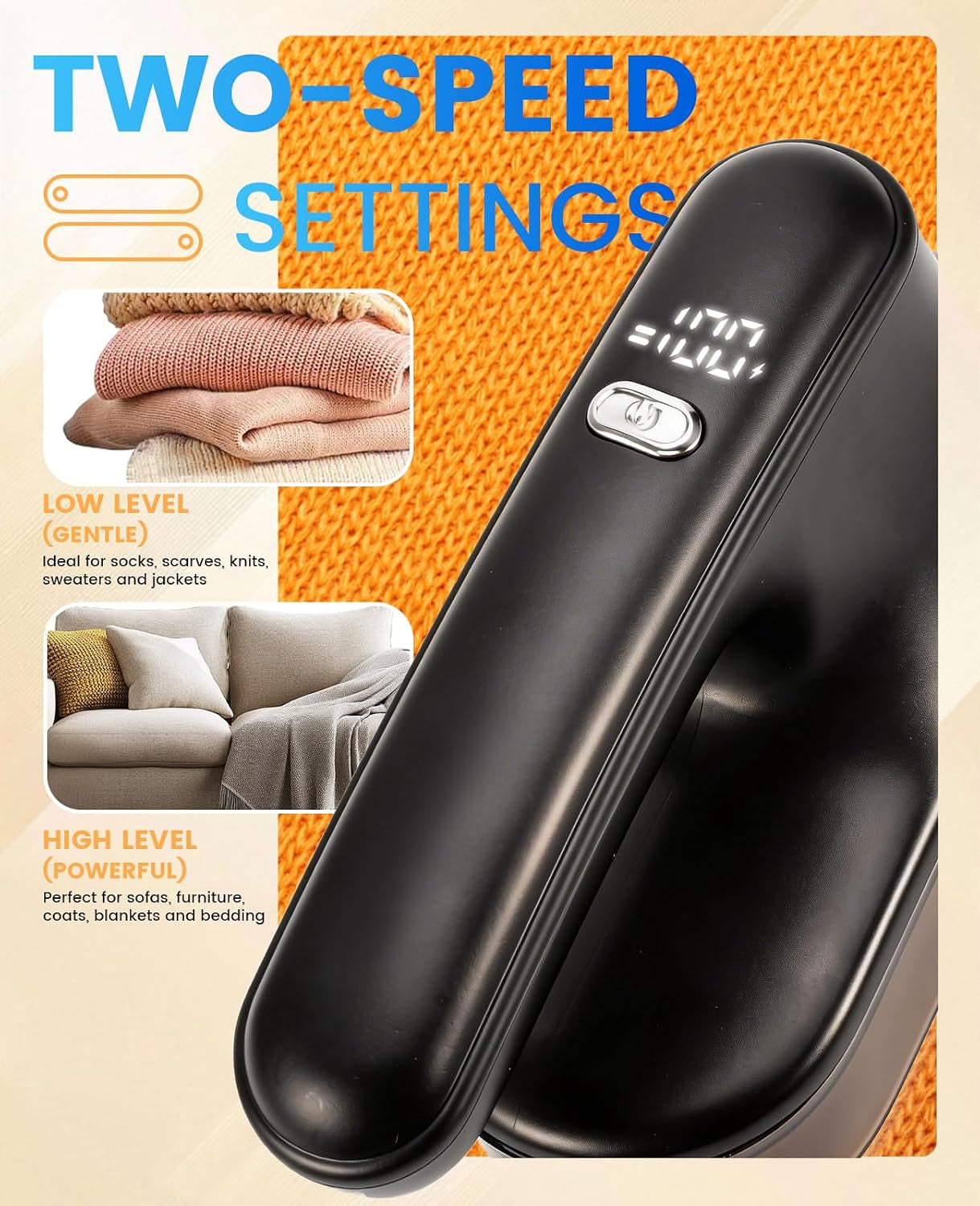 Fabric Shaver for Clothing，Rechargeable Lint Shaver with 2.7In Large Shaving Head, 6-Leaf Blades & LED Display,2-Speed Sweater Shavers to Remove Pilling from Clothes, Furniture, Sofa, Blanket