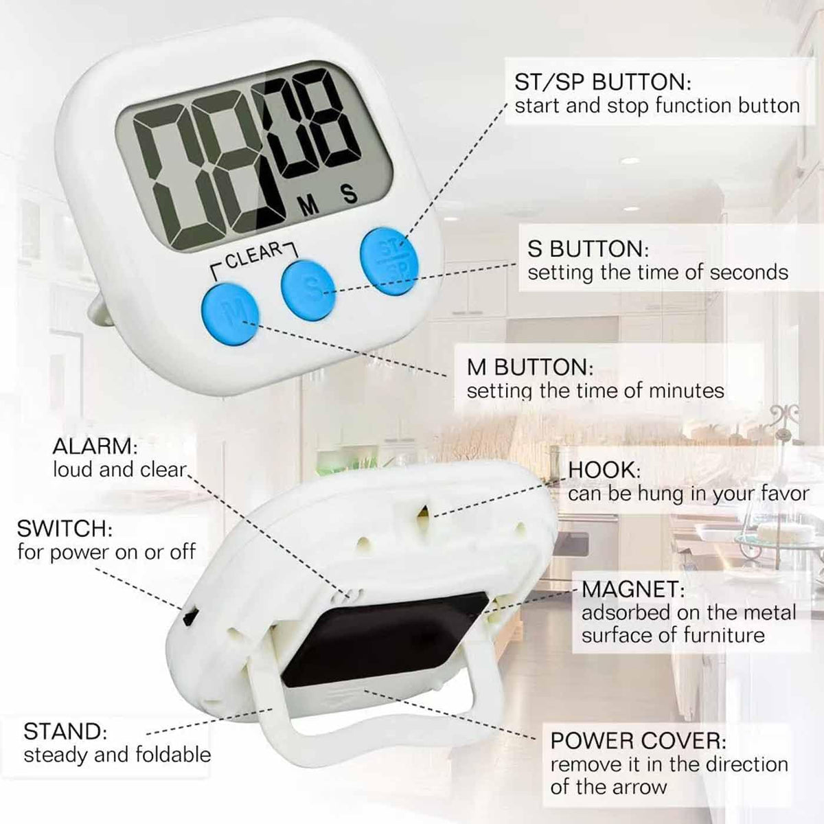 Magnetic Digital Kitchen Timers – 6 Pack - view 3