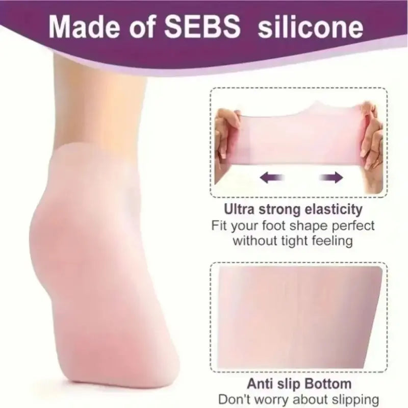1 Pair Silicone Heel Socks for Dry Cracked Feet – Moisturizing Foot Mask with Elastic Fit, Softens Rough Skin, & Prevents Cracking