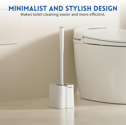 Toilet Brush and Holder Set, Silicone Toilet Bowl Brush, Bathroom Accessories, Durable Toilet Scrubber Bristles, Compact Size for RV, Wall Mountable, Drip-Proof, Deep Cleaning. (White)