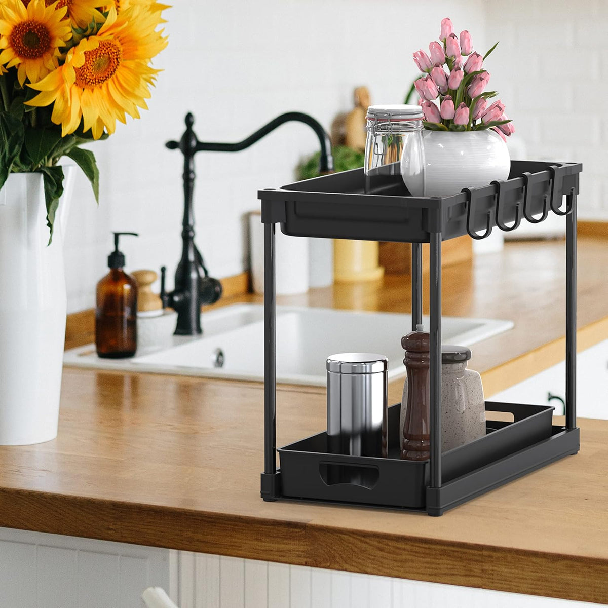 2-Tier Under Sink Storage Organizer with Sliding Drawer - view 3