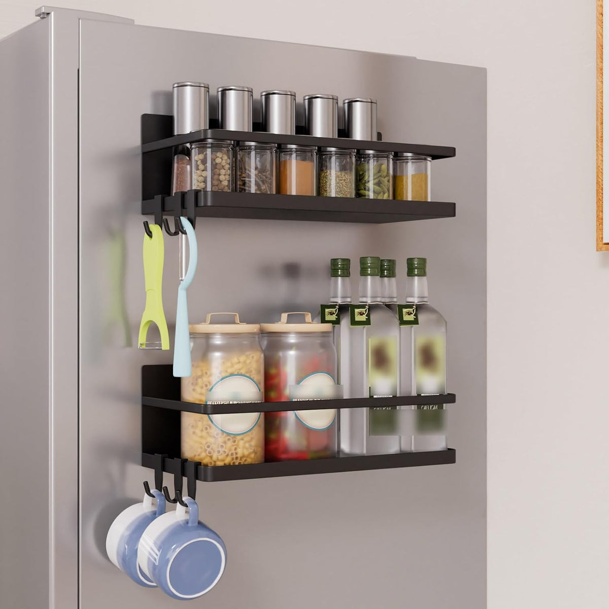 2-Pack Magnetic Fridge Spice Racks with Hooks