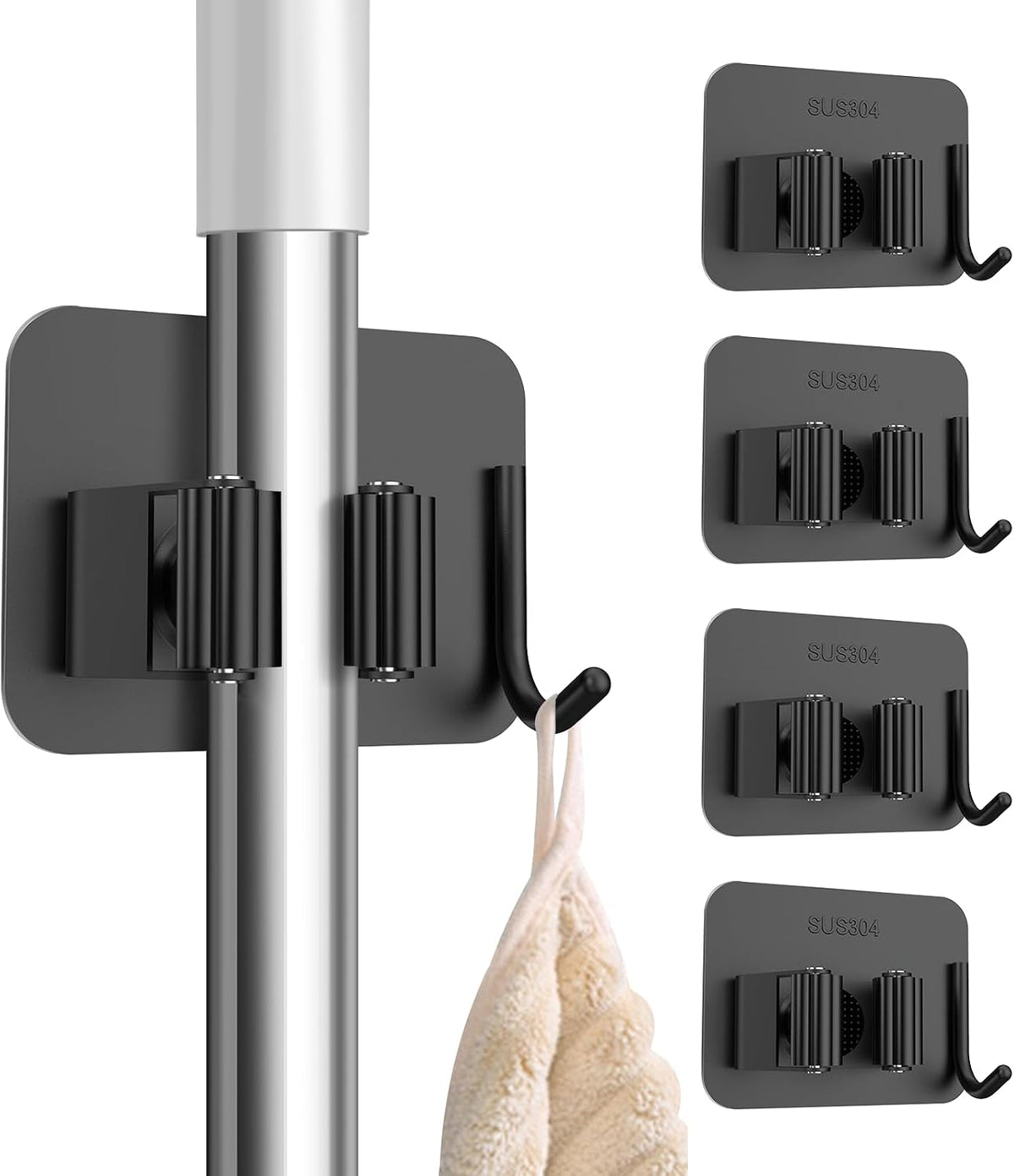 Self-Adhesive Broom & Mop Holders – 4 Pack