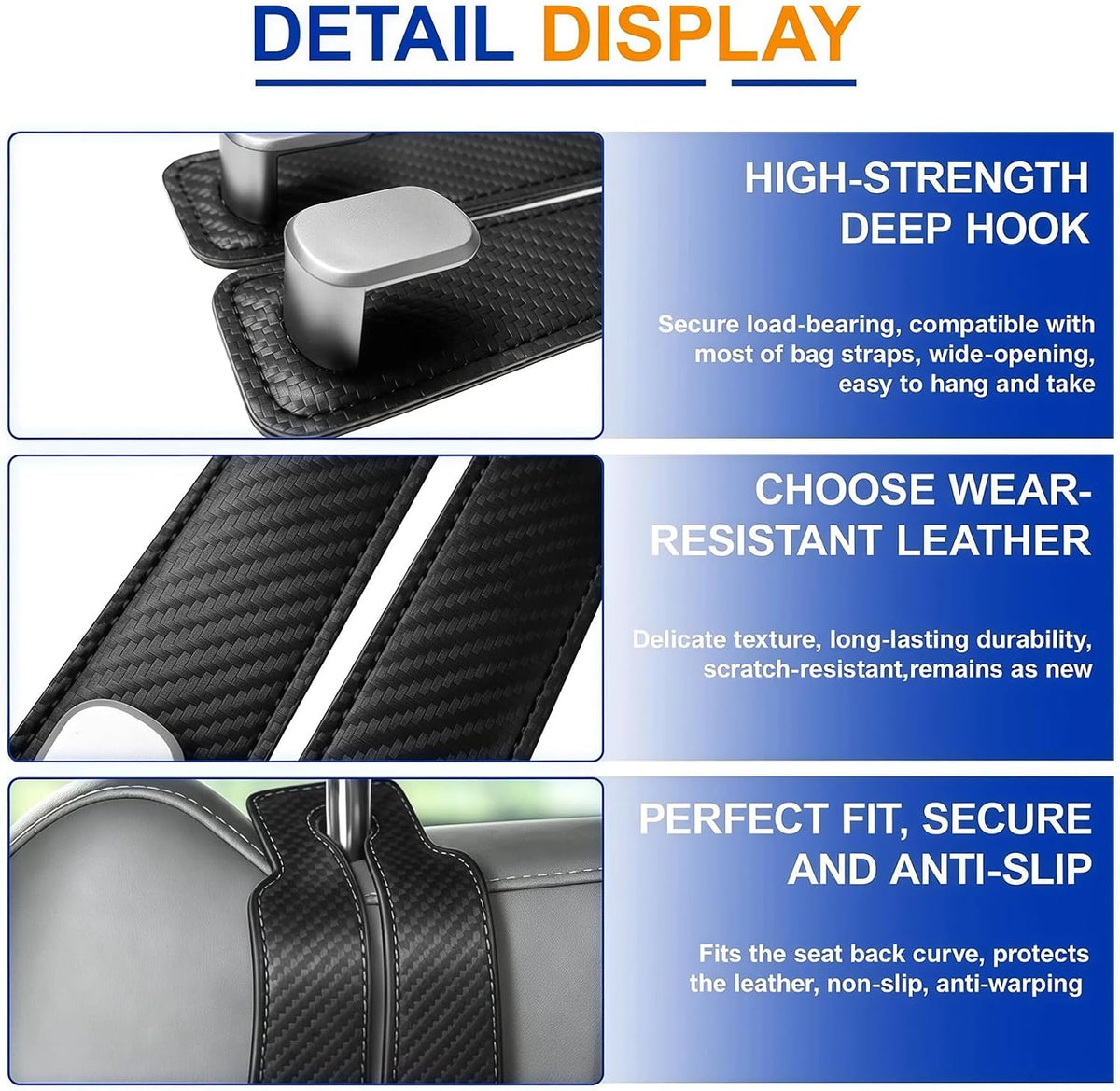 4-Pack Leather Car Headrest Hooks - view 5