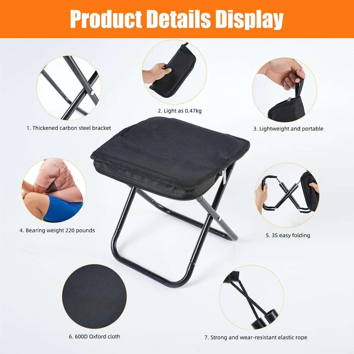 Portable Folding Camping Stool with Carry Bag - view 6