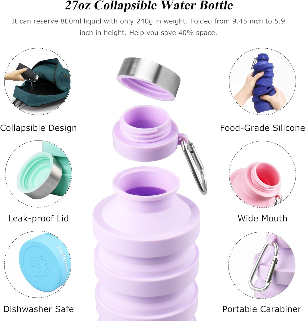 27 oz Collapsible Silicone Water Bottle - view 4