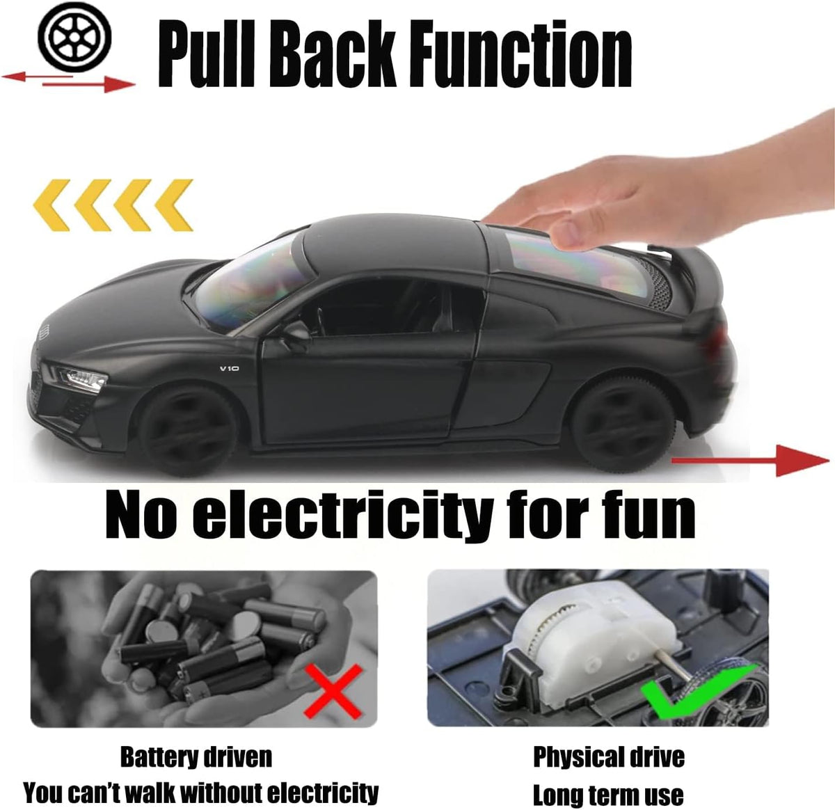 1:36 Audi R8 Pull-Back Diecast Model Car - view 5