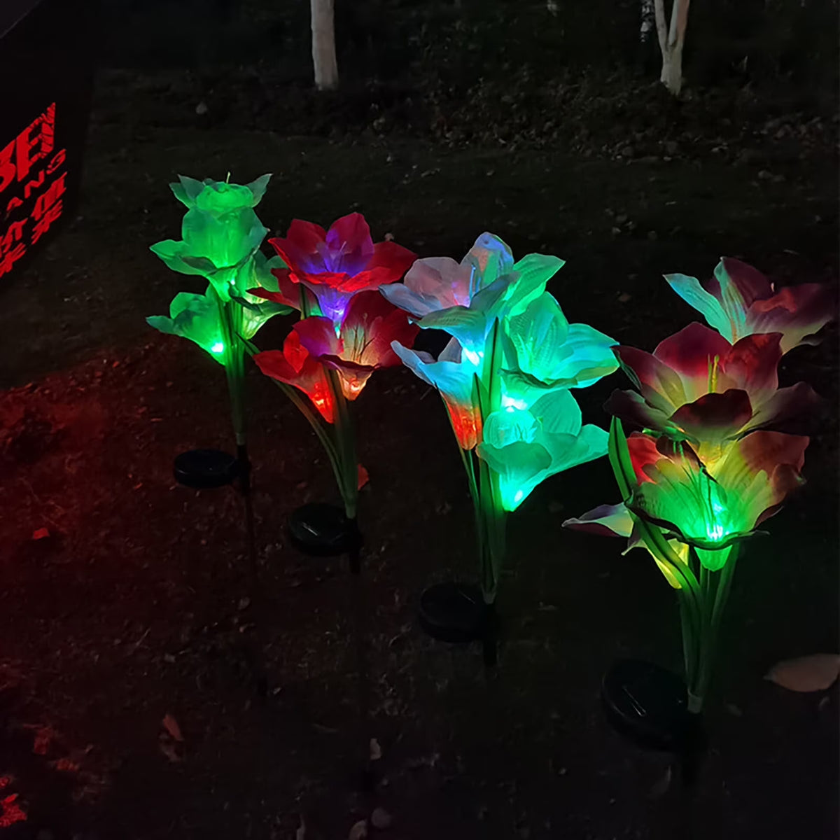 Color-Changing Solar Lily Garden Lights – 4 Pack - view 3