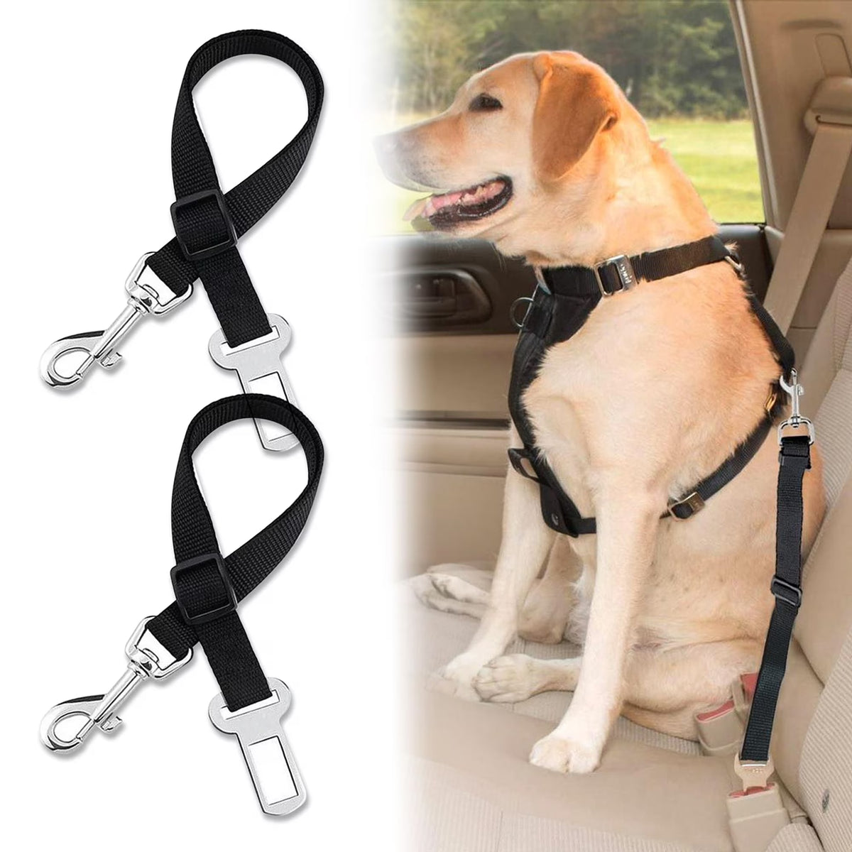 2-Pack Adjustable Dog Car Seatbelt Tethers