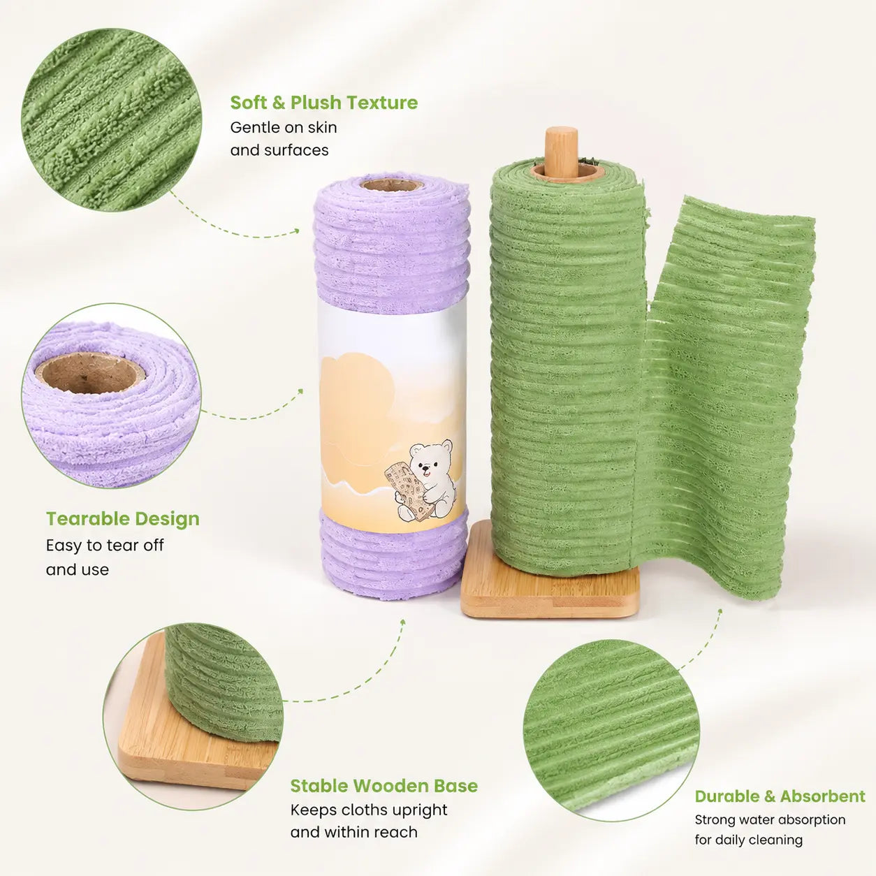 1 Count, Tearable Plush Cleaning Cloth Roll, for Daily Household Cleaning of Tableware, Cooktop, Glassware and Cabinets