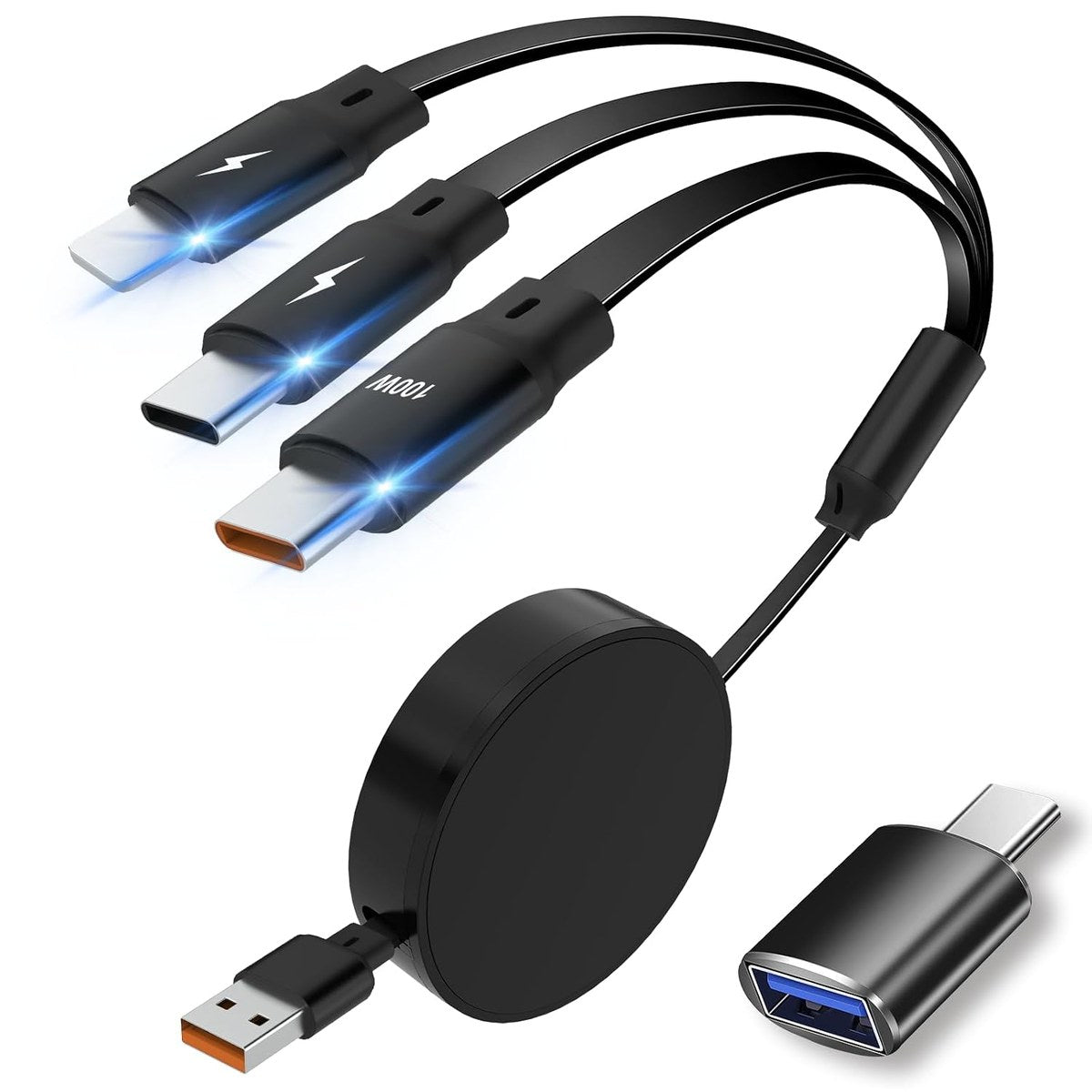 100W Retractable Multi-Connector Charging Cable
